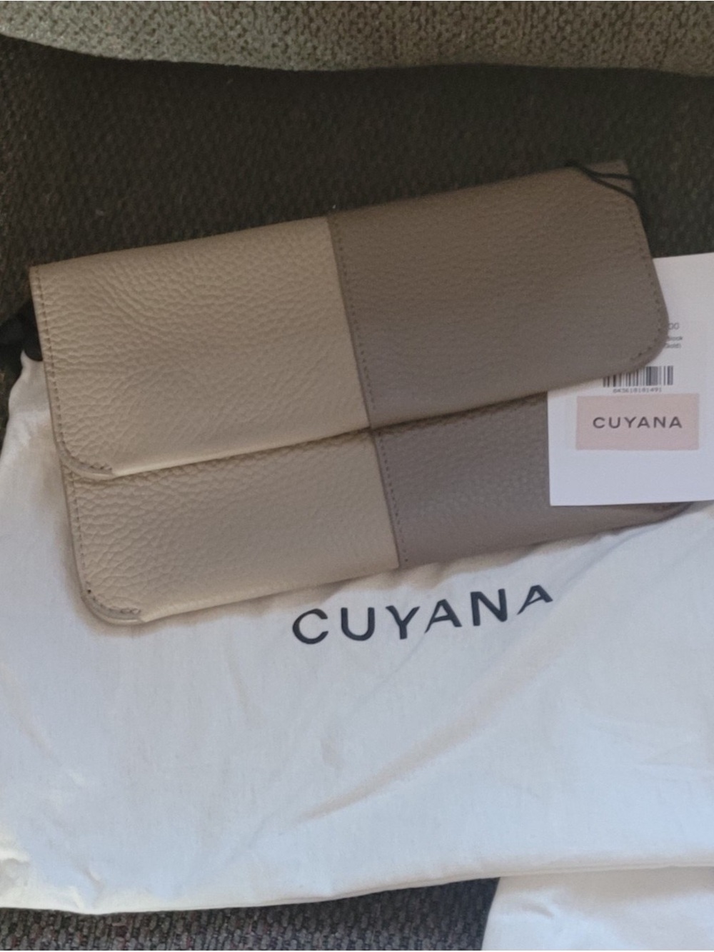 Cuyana Two-Tone Beige and Taupe Leather Clutch